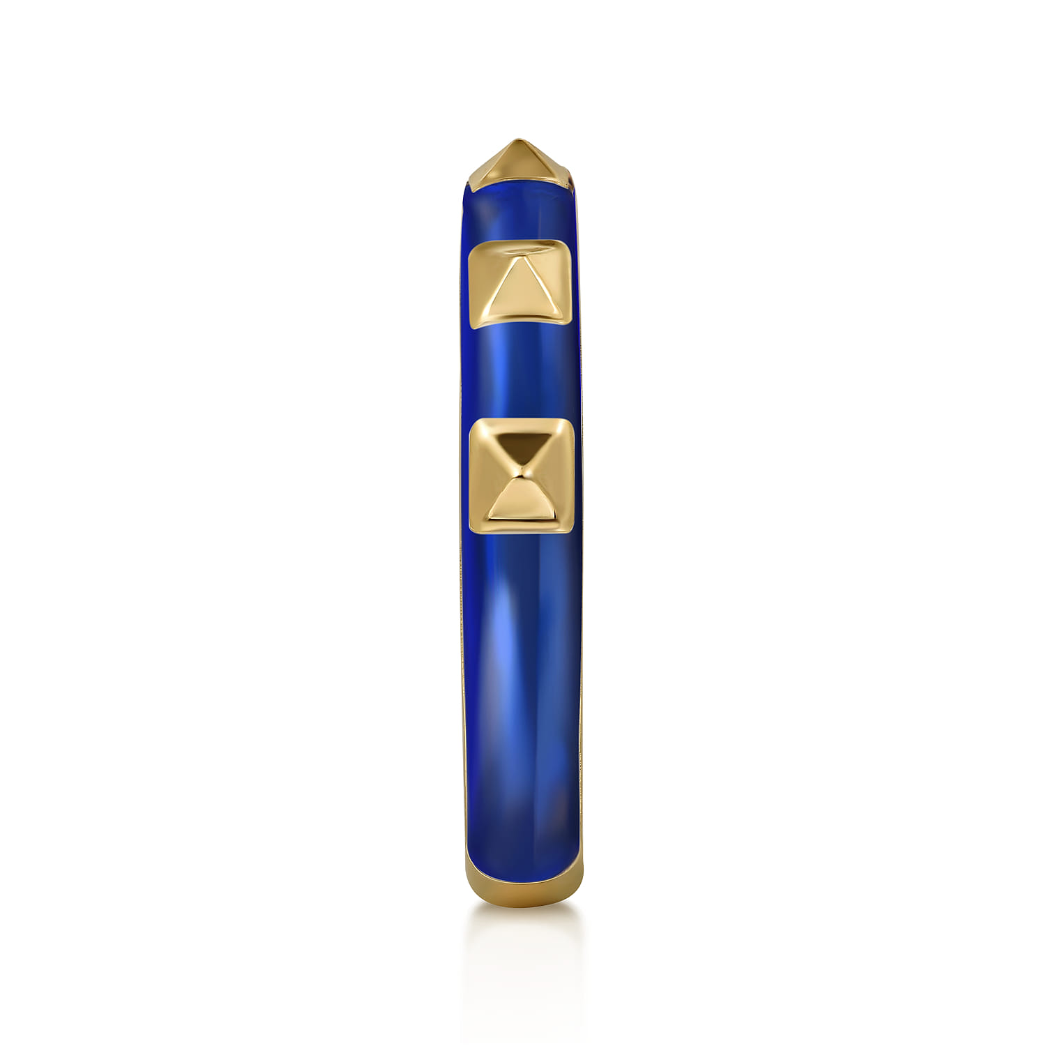 Enamel - 14K Yellow Gold Pyramid Stackable with Chrome Blue Enamel - Shot 4