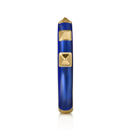 Enamel - 14K Yellow Gold Pyramid Stackable with Chrome Blue Enamel