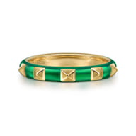 Enamel - 14K Yellow Gold Pyramid Stackable with Chrome Green Enamel