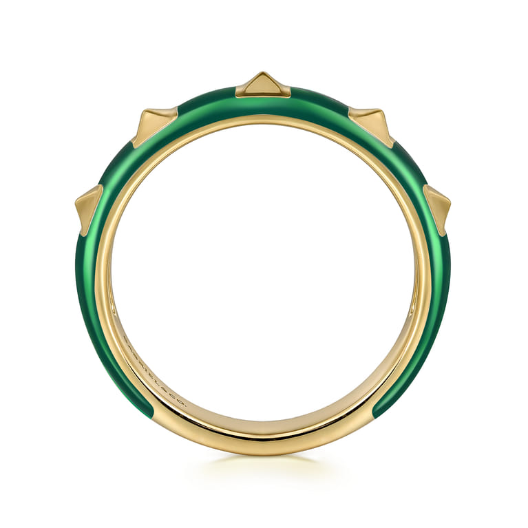 Enamel - 14K Yellow Gold Pyramid Stackable with Chrome Green Enamel - Shot 2