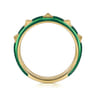 Enamel - 14K Yellow Gold Pyramid Stackable with Chrome Green Enamel