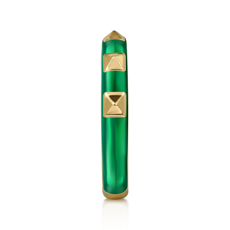 Enamel - 14K Yellow Gold Pyramid Stackable with Chrome Green Enamel - Shot 4