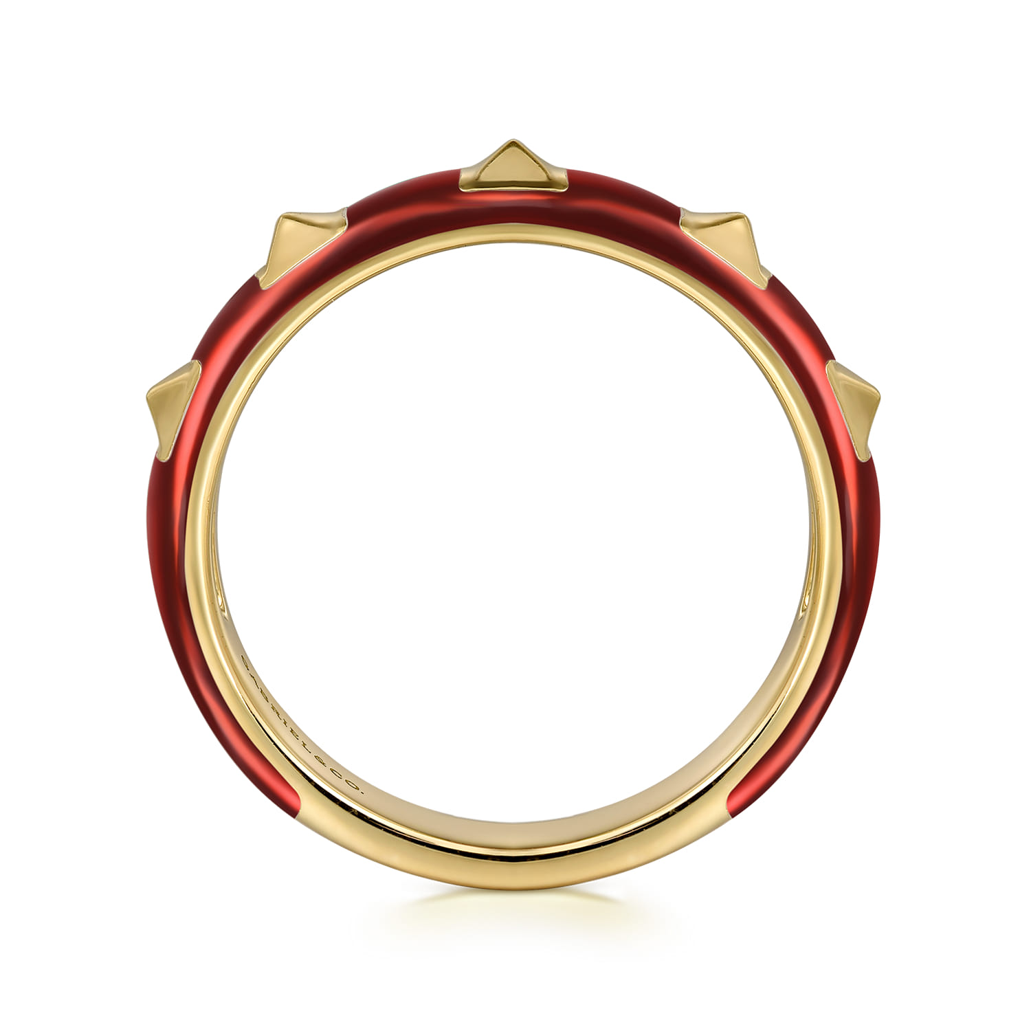 Enamel - 14K Yellow Gold Pyramid Stackable with Chrome Red Enamel - Shot 2