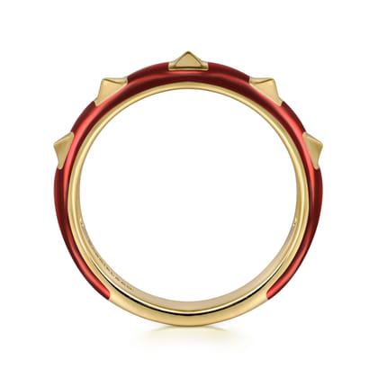 Enamel - 14K Yellow Gold Pyramid Stackable with Chrome Red Enamel
