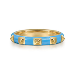14K Yellow Gold Pyramid Stackable with Dusk Blue Enamel