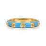 Enamel - 14K Yellow Gold Pyramid Stackable with Dusk Blue Enamel