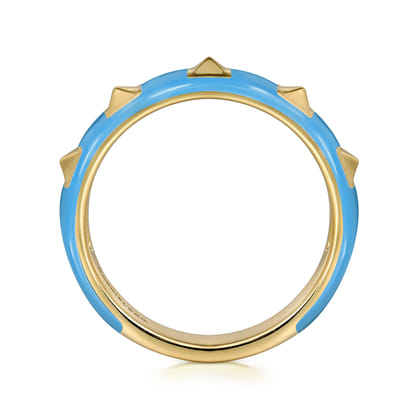 Enamel - 14K Yellow Gold Pyramid Stackable with Dusk Blue Enamel