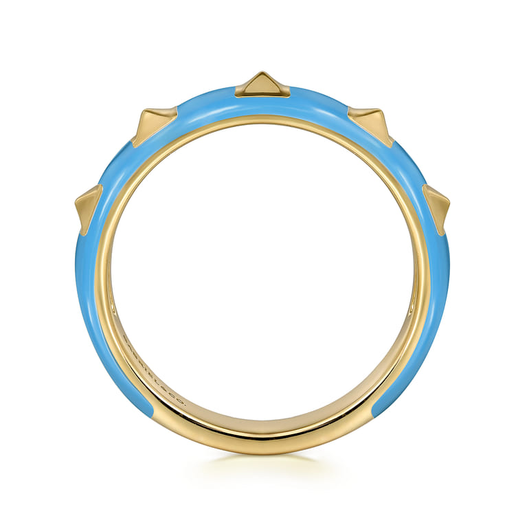 Enamel - 14K Yellow Gold Pyramid Stackable with Dusk Blue Enamel - Shot 2