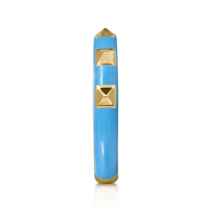 Enamel - 14K Yellow Gold Pyramid Stackable with Dusk Blue Enamel