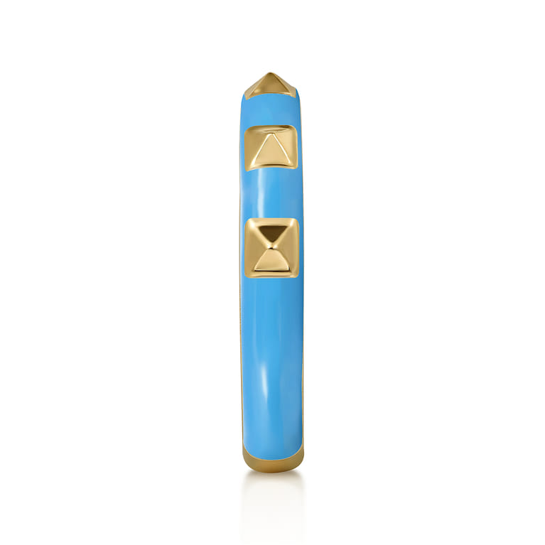 Enamel - 14K Yellow Gold Pyramid Stackable with Dusk Blue Enamel - Shot 4