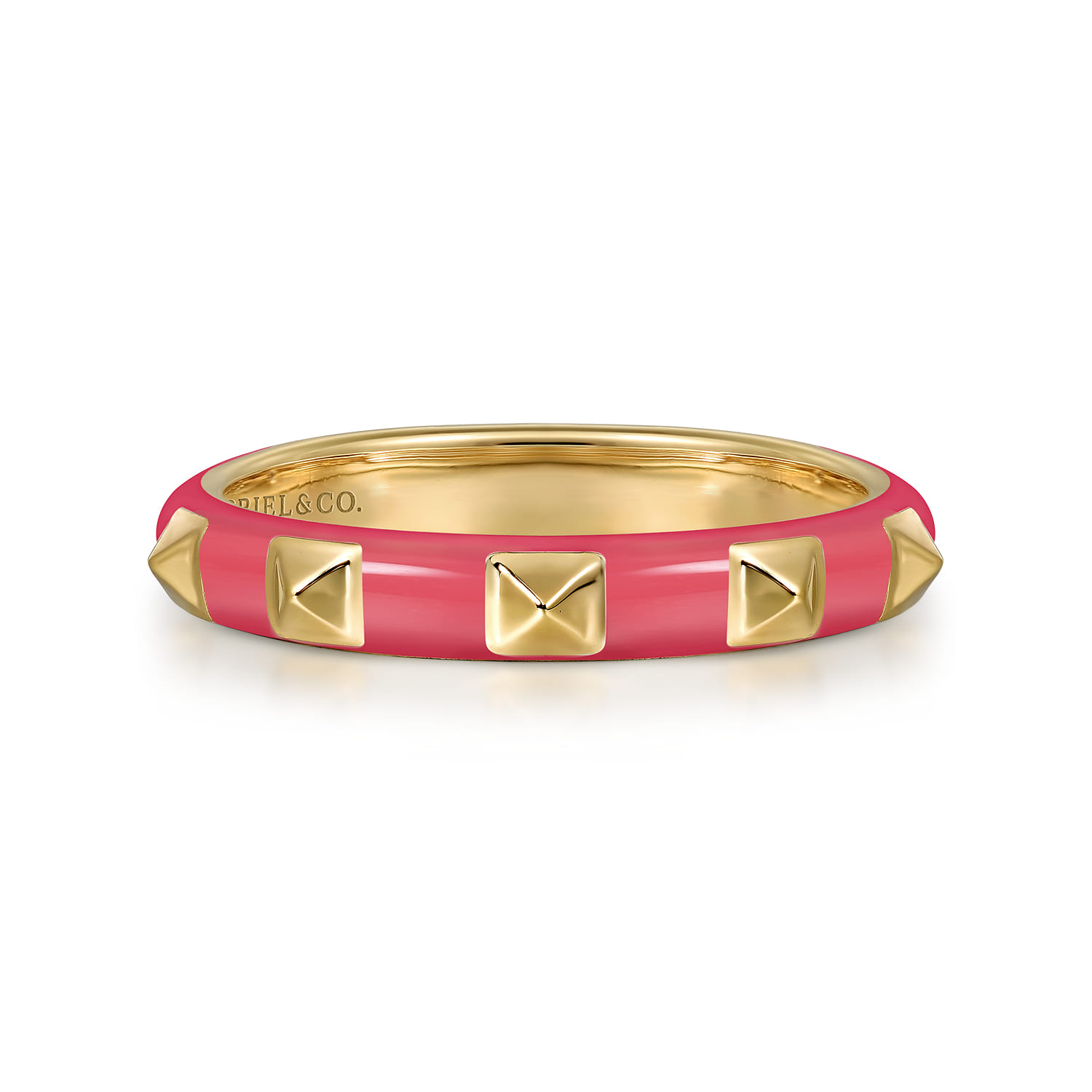 Enamel - 14K Yellow Gold Pyramid Stackable with Fuchsia Enamel - Shot 1