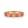 Enamel - 14K Yellow Gold Pyramid Stackable with Fuchsia Enamel
