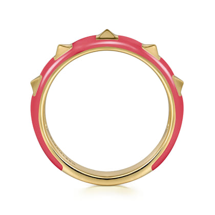 Enamel - 14K Yellow Gold Pyramid Stackable with Fuchsia Enamel