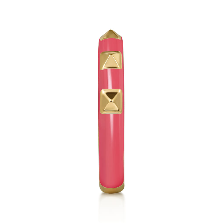 Enamel - 14K Yellow Gold Pyramid Stackable with Fuchsia Enamel - Shot 4