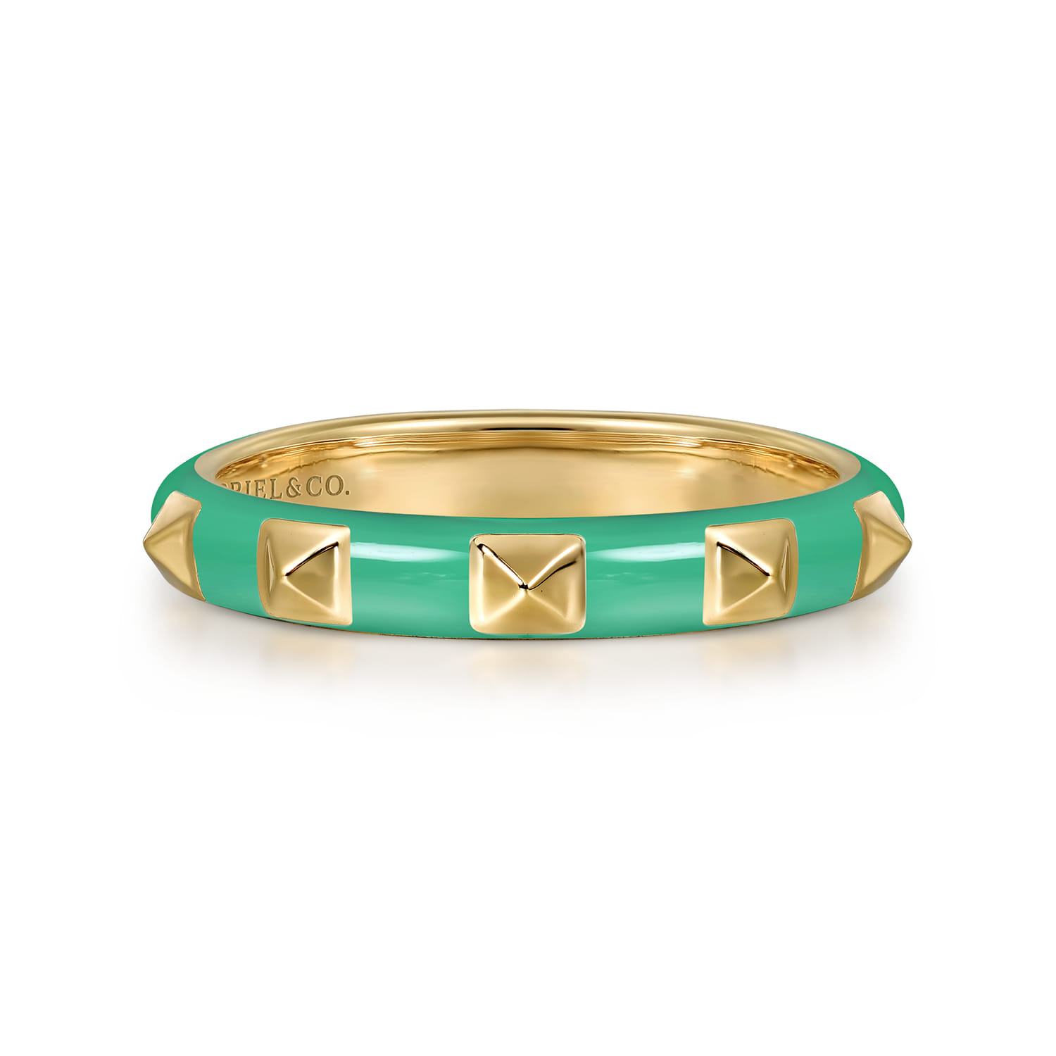 Enamel - 14K Yellow Gold Pyramid Stackable with Mint Green Enamel - Shot 1