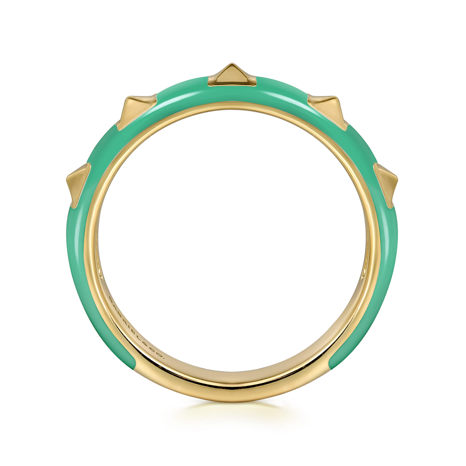 Enamel - 14K Yellow Gold Pyramid Stackable with Mint Green Enamel - Shot 2