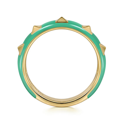 Enamel - 14K Yellow Gold Pyramid Stackable with Mint Green Enamel