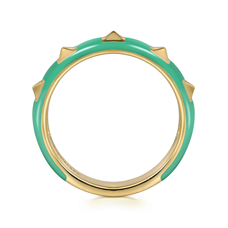 Enamel - 14K Yellow Gold Pyramid Stackable with Mint Green Enamel - Shot 2