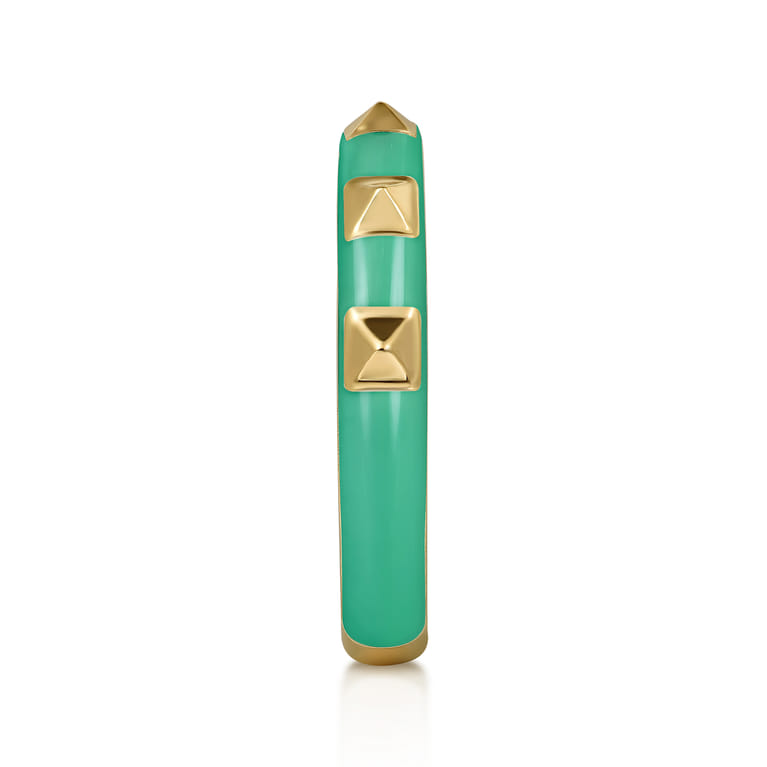 Enamel - 14K Yellow Gold Pyramid Stackable with Mint Green Enamel - Shot 4
