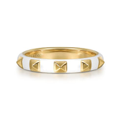 Enamel - 14K Yellow Gold Pyramid Stackable with White Enamel