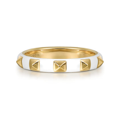 Enamel - 14K Yellow Gold Pyramid Stackable with White Enamel