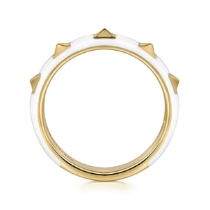 Enamel - 14K Yellow Gold Pyramid Stackable with White Enamel