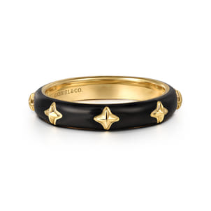 Enamel - 14K Yellow Gold Star Split Stackable with Black Enamel