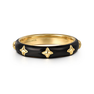 Enamel - 14K Yellow Gold Star Split Stackable with Black Enamel