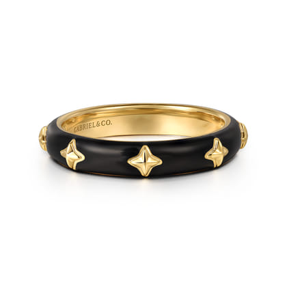 Enamel - 14K Yellow Gold Star Split Stackable with Black Enamel