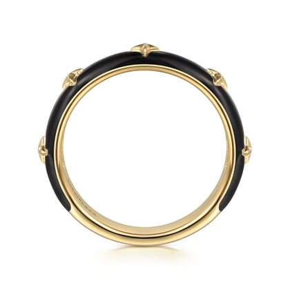 Enamel - 14K Yellow Gold Star Split Stackable with Black Enamel