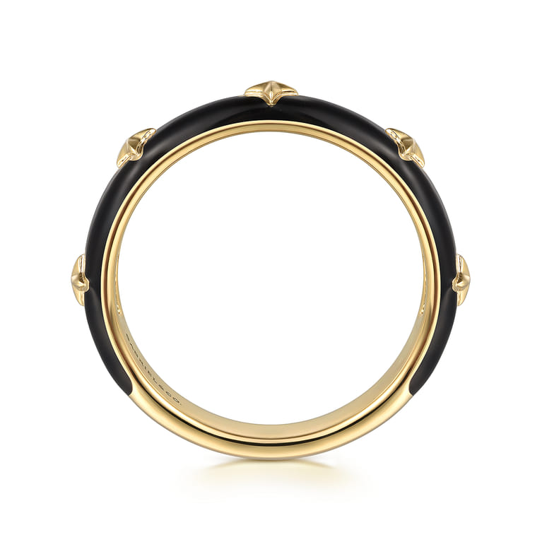 Enamel - 14K Yellow Gold Star Split Stackable with Black Enamel - Shot 2