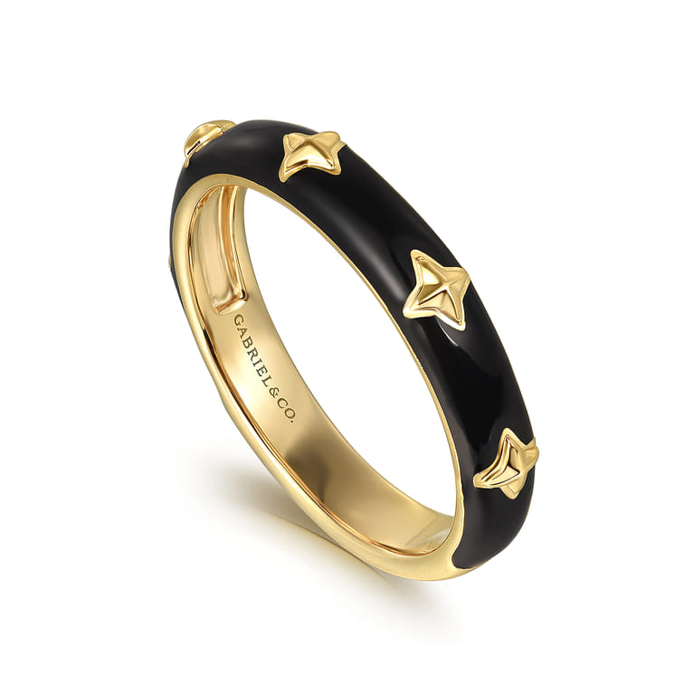 Enamel - 14K Yellow Gold Star Split Stackable with Black Enamel - Shot 3