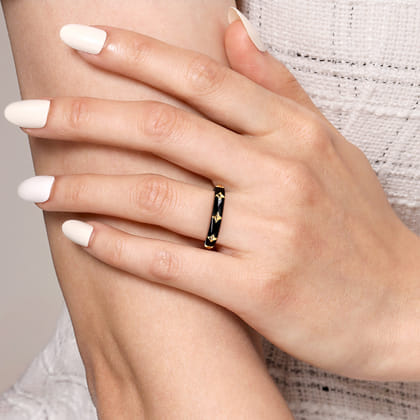 Enamel - 14K Yellow Gold Star Split Stackable with Black Enamel