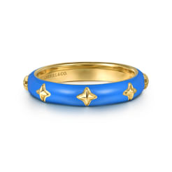 Enamel - 14K Yellow Gold Star Split Stackable with Blue Enamel