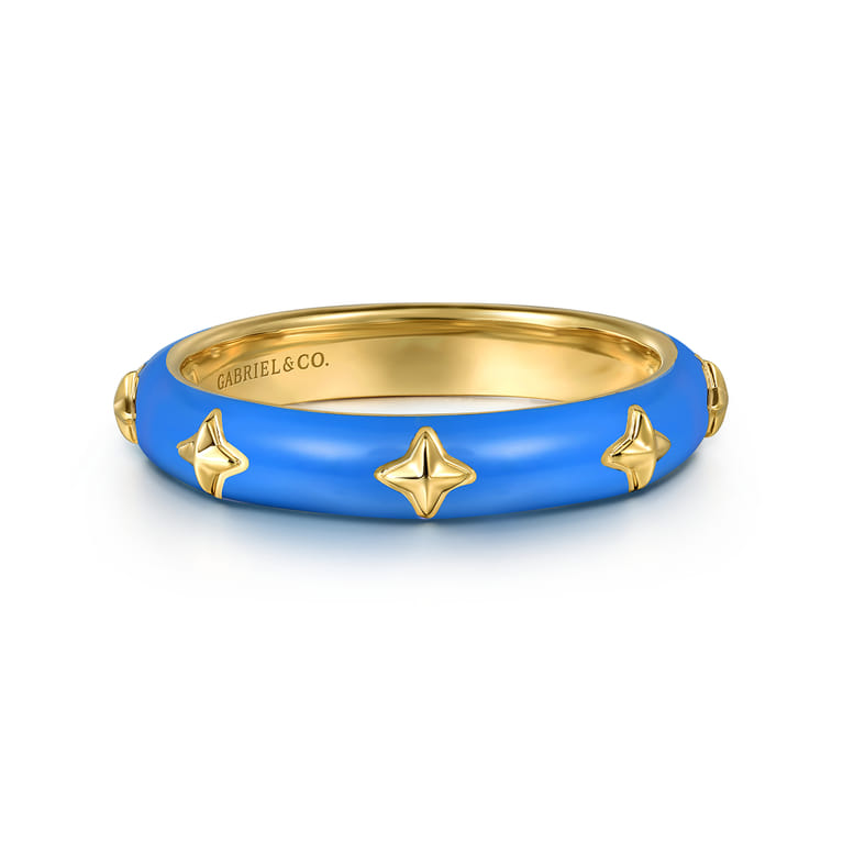 Enamel - 14K Yellow Gold Star Split Stackable with Blue Enamel - Shot 1