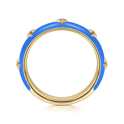 Enamel - 14K Yellow Gold Star Split Stackable with Blue Enamel