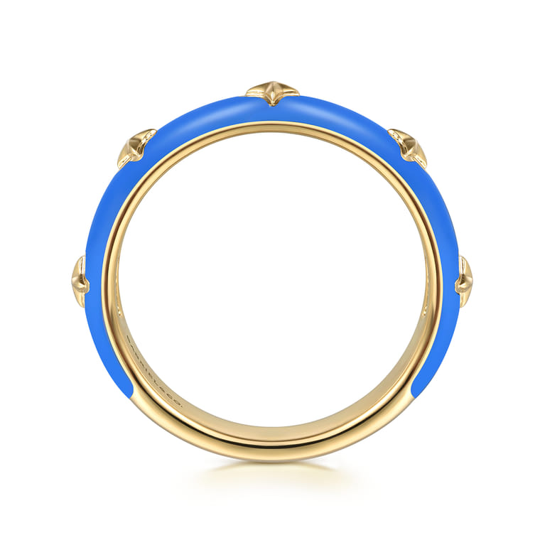 Enamel - 14K Yellow Gold Star Split Stackable with Blue Enamel - Shot 2