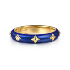 14K Yellow Gold Star Split Stackable with Chrome Blue Enamel