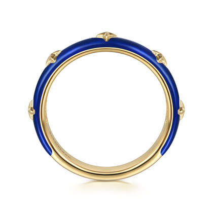 Enamel - 14K Yellow Gold Star Split Stackable with Chrome Blue Enamel
