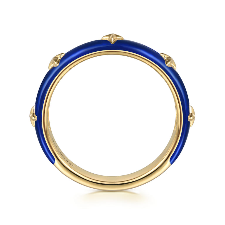 Enamel - 14K Yellow Gold Star Split Stackable with Chrome Blue Enamel - Shot 2