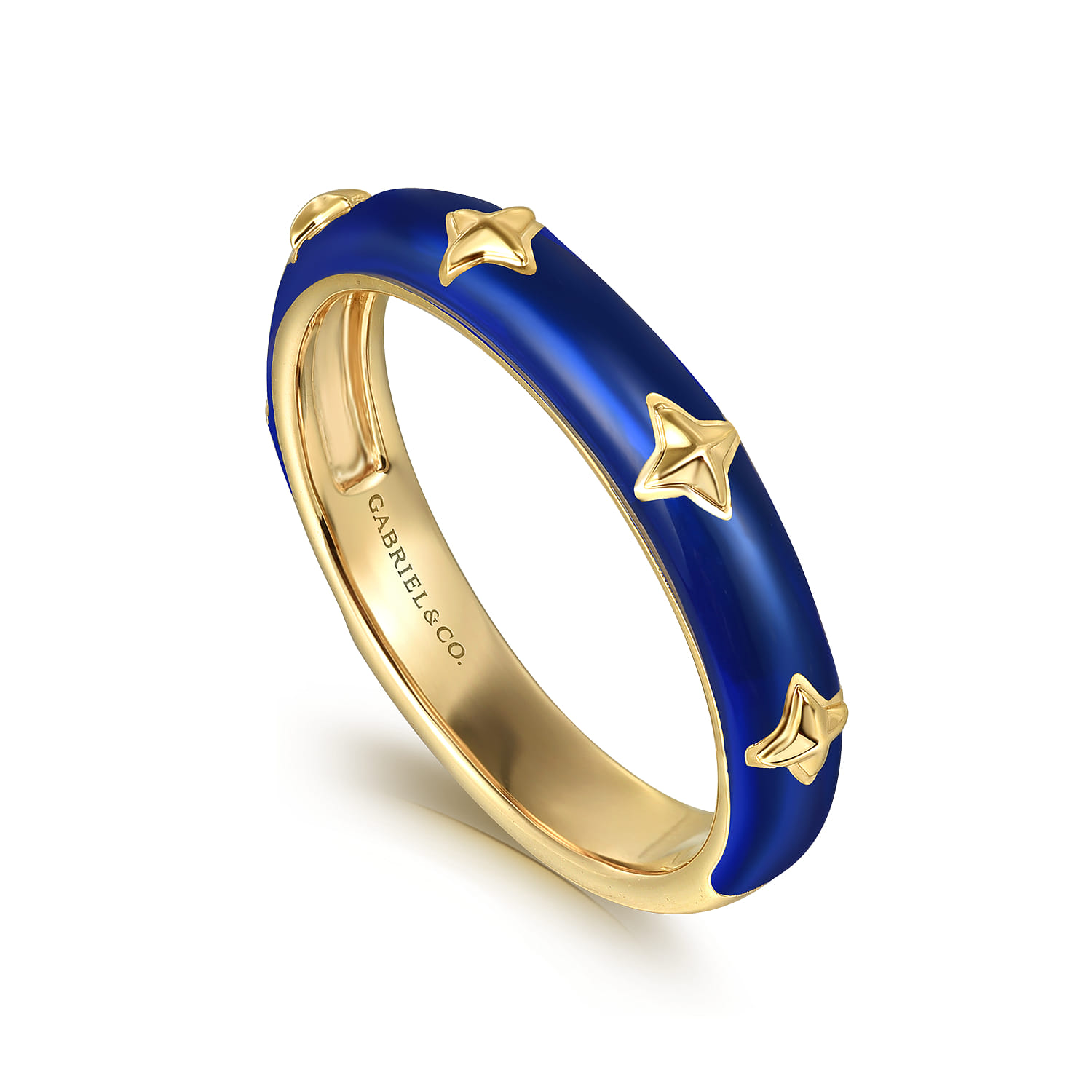 Enamel - 14K Yellow Gold Star Split Stackable with Chrome Blue Enamel - Shot 3