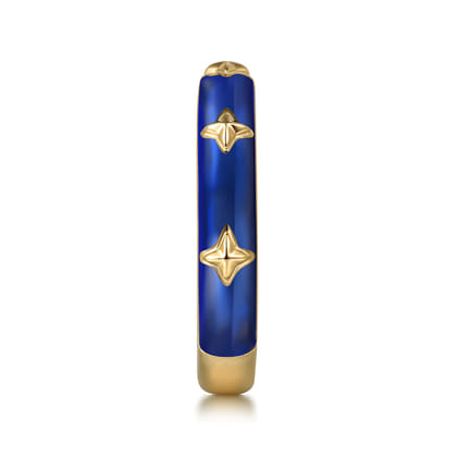 Enamel - 14K Yellow Gold Star Split Stackable with Chrome Blue Enamel