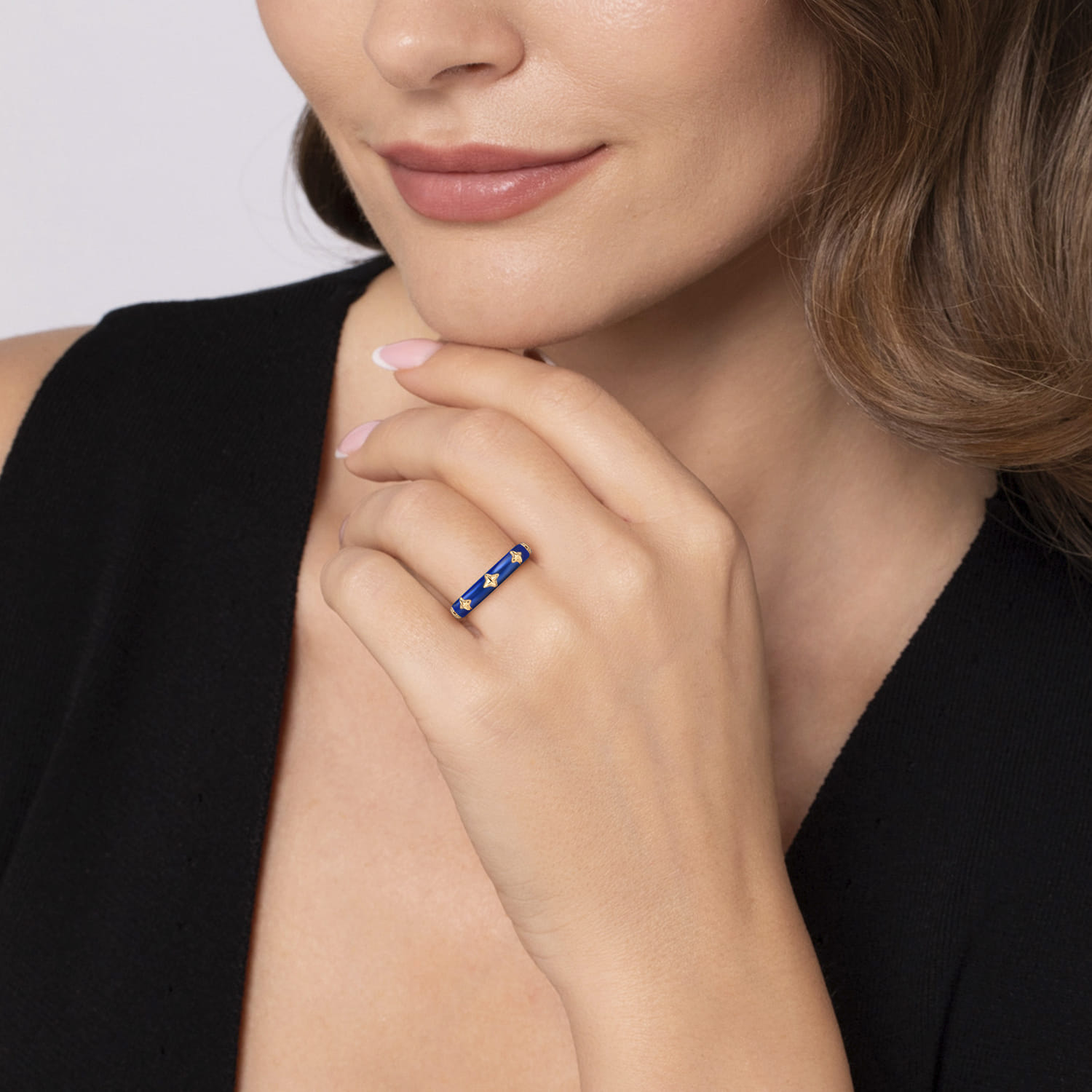 Enamel - 14K Yellow Gold Star Split Stackable with Chrome Blue Enamel - Shot 5