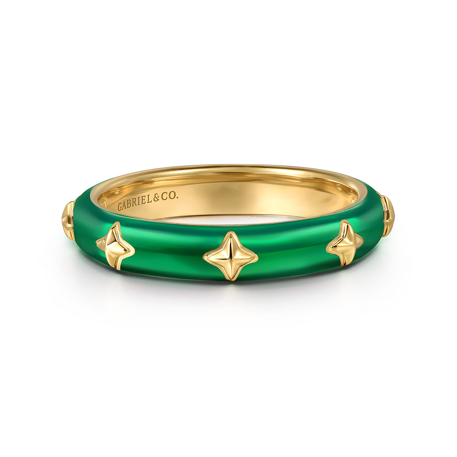 Enamel - 14K Yellow Gold Star Split Stackable with Chrome Green Enamel - Shot 1