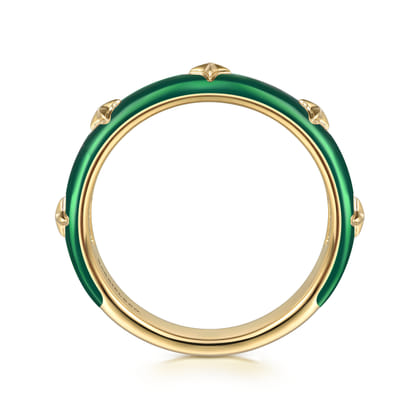 Enamel - 14K Yellow Gold Star Split Stackable with Chrome Green Enamel