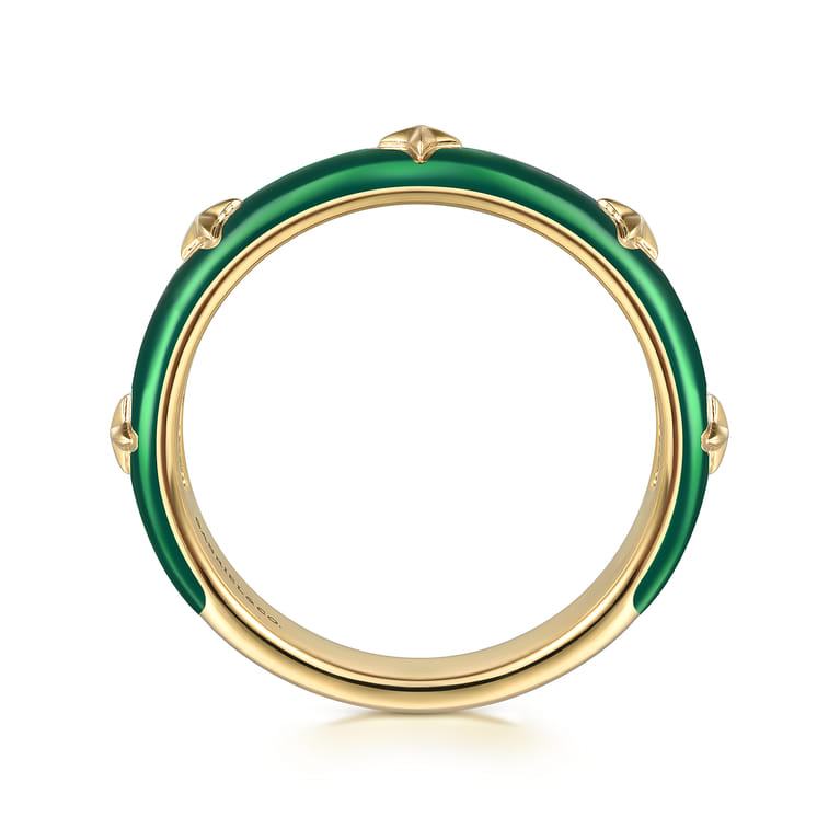 Enamel - 14K Yellow Gold Star Split Stackable with Chrome Green Enamel - Shot 2