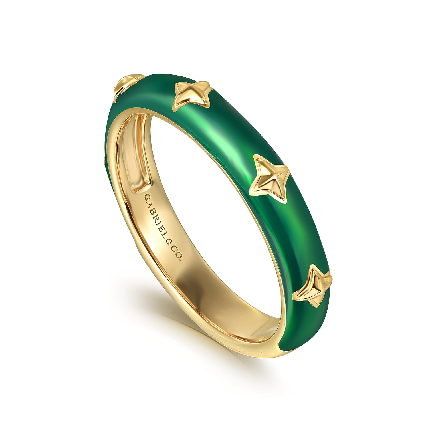 Enamel - 14K Yellow Gold Star Split Stackable with Chrome Green Enamel - Shot 3
