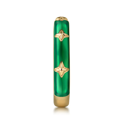 Enamel - 14K Yellow Gold Star Split Stackable with Chrome Green Enamel