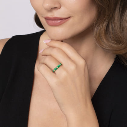 Enamel - 14K Yellow Gold Star Split Stackable with Chrome Green Enamel