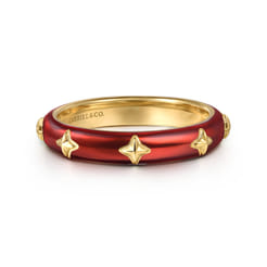 Enamel - 14K Yellow Gold Star Split Stackable with Chrome Red Enamel